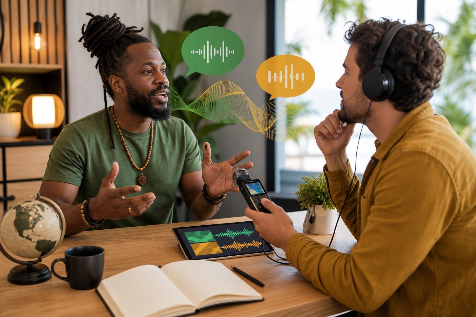 how-to-learn-jamaican-patois-e903 Person studying Jamaican Patois phrases with notes and a phone language app